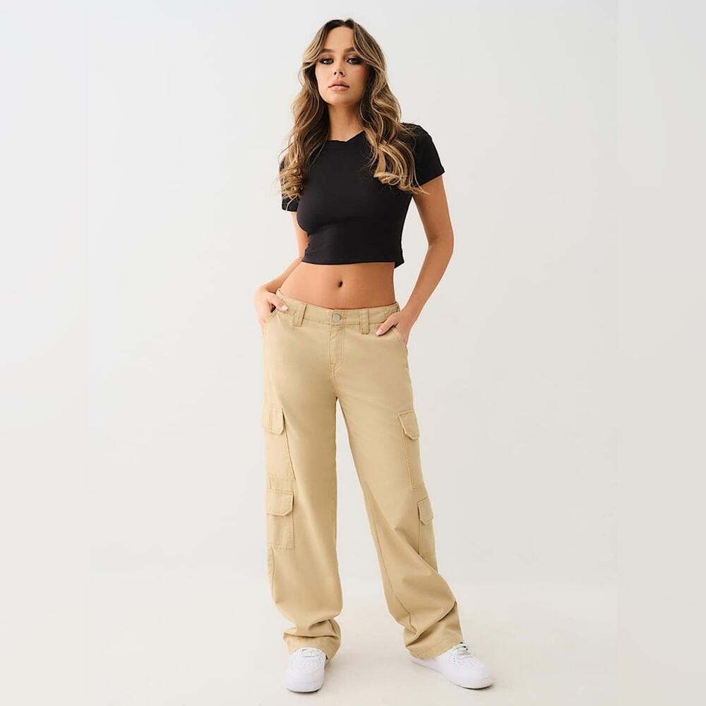 NWT True Religion Warped Horseshoe Single Needle Cargo Pant Tan Size 27
